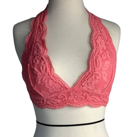 Urban Outfitters Other - Out From Under Lace Floral Halter Bra Bralette Coral Open Back Size S